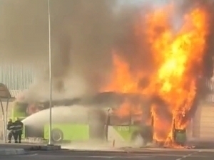 A passenger bus catches fire in Tashkent