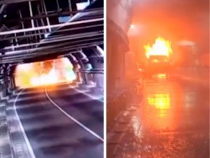 An Isuzu truck crashes into a tunnel at the “Qamchiq” pass and catches fire (video)