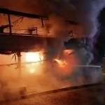 A passenger bus caught fire on the Almaty-Tashkent highway