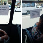 Автобусда эркак ва аёллар учун алоҳида жой ажратилгани акс этган эълонлар олиб ташланди