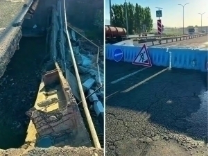 Ангрен шаҳрига олиб кирувчи магистраль трасса кўприги қулаб тушди (видео)