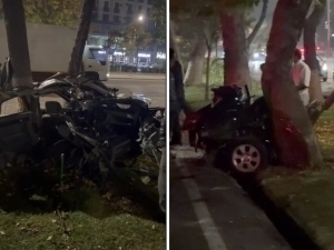 Toşkentda Lacetti daraxtga urilib, ikkiga bölinib ketdi