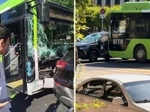 Yakkasaroyda avtobus Tracker bilan to‘qnashib ketdi (video)
