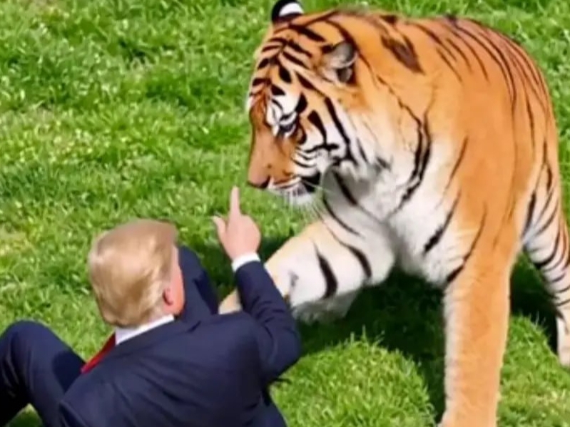 Трамп йўлбарсга ем бўлган йигитни масхара қилди (видео)