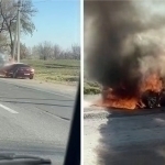 Янгийўлда ҳаракатланаётган Mazda ёниб кетди (видео)