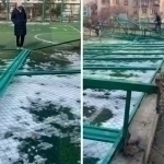Тошкентда ҳам сифатсиз қурилган мактаб стадиони қулаб тушди (видео)