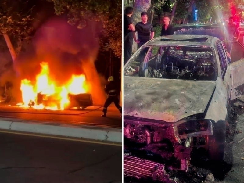 Car burns down in Tashkent (video)