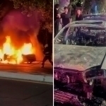Car burns down in Tashkent (video)