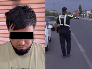 GAI xodimlaridan qochgan haydovchi avtomobilini xizmat mashinasiga urdi (video)