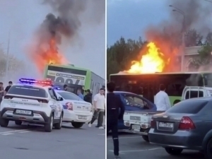 Toshkentda bir kunda ikkita avtobus yonib ketdi (video) 
