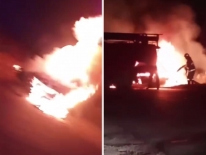 “Jiguli” catches fire with driver inside in Tashkent region