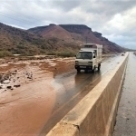 The highway and some houses are flooded in Surkhandarya