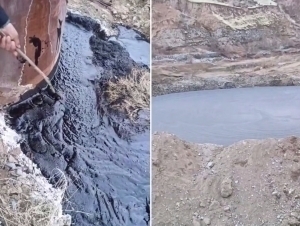 Boysundagi kondan neft sizib chiqdi (video)