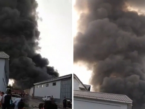 Big fire brakes out in a workshop in Kokand (video)