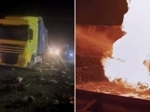 Angrenda yuk mashinasi 4 ta avtomobil bilan to‘qnashib ketdi. Qurbonlar bor (video)