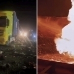 Angrenda yuk mashinasi 4 ta avtomobil bilan to‘qnashib ketdi. Qurbonlar bor (video)