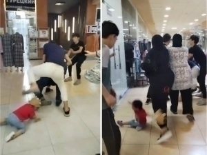 Two citizens quarrel in a shopping center in Tashkent