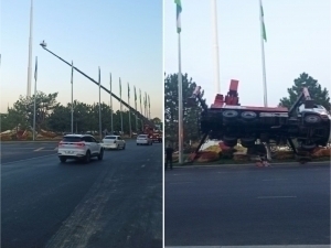 Driver was seriously injured due to collapse of a crane near the airport in Tashkent