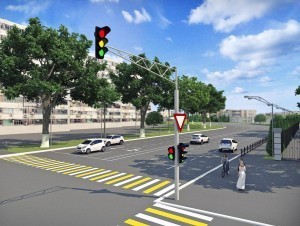 Traffic lights are installed at pedestrian crossings on two or more lane roads