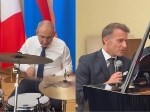 Макрон Пашинян билан жўрликда қўшиқ куйлади (видео)