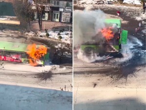 A passenger bus caught fire in Tashkent