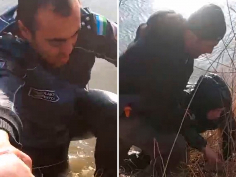 Police inspector saves woman who jumped into a river in Bukhara (video)