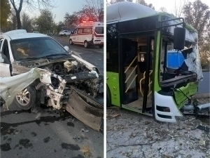 Toshkentda Lacetti avtobus bilan to‘qnashdi