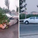 Andijonda ustiga baqaterak qulagan Matiz ikkiga bo‘linib ketdi (video)