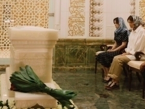 Lola Karimova visits her father's grave in Uzbekistan