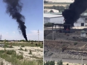 Samarqandda yuk mashinasi yonib ketdi (video)