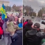 Ukrainlar Xersonda rossiya qo‘shinlarining chekinishini nishonlamoqda (video)