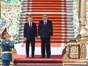 Mirziyoyev was formally greeted at the “Qasri Millat” residence