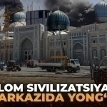 Fire breaks out on the roof of the Center of Islamic Civilization