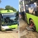 Bus falls into sinkhole in Tashkent