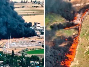 Qirg‘izistondagi neft bazasida yirik yong‘in sodir bo‘ldi (video)