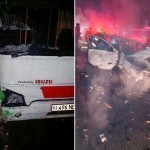 Toshkentda Tracker avtobusga urilib, yonib ketdi