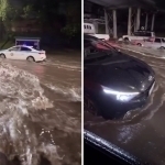 “Suzayotgan” mashinalar: Olmaota ko‘chalari ham suvga g‘arq bo‘ldi (video)