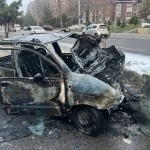 Toshkentda beton to‘siqqa urilgan Matiz yonib ketdi