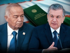 How many times has the constitution changed during the period of Karimov and Mirziyoyev?