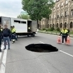 Pavement collapsed on one of the streets in the center of Tashkent