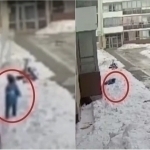 Россияда 3 яшар боланинг бошига бўйидан баланд муз бўлаги тушиб кетди (видео)
