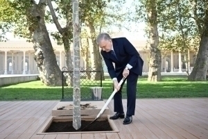 President Mirziyoyev plants tree at Imam Bukhari complex