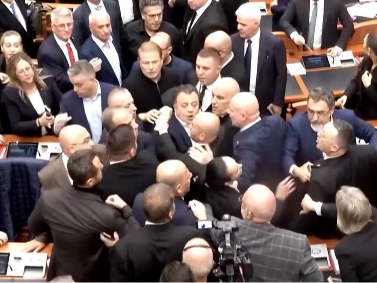 Albaniya parlamentida janjal: deputatlar muştlaşib ketdi (video)