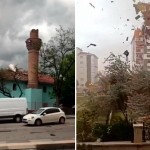 Анқарада кучли бўрон масжид минорасини қулатди (фото+видео)