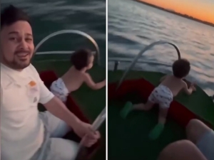Jasur Umirov bolasi bilan katerda xavfsizlik qoidalarini buzdi (video)