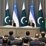 Shavkat Mirziyoyev and Shahbaz Sharif address the media
